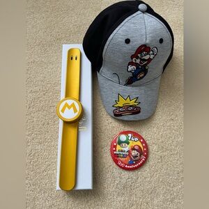 Nintendo Limited Edition Power-Up Band with hat and 1st Anniversary Button (NWT)